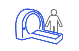 Icon of a patient standing next to a PET scan machine